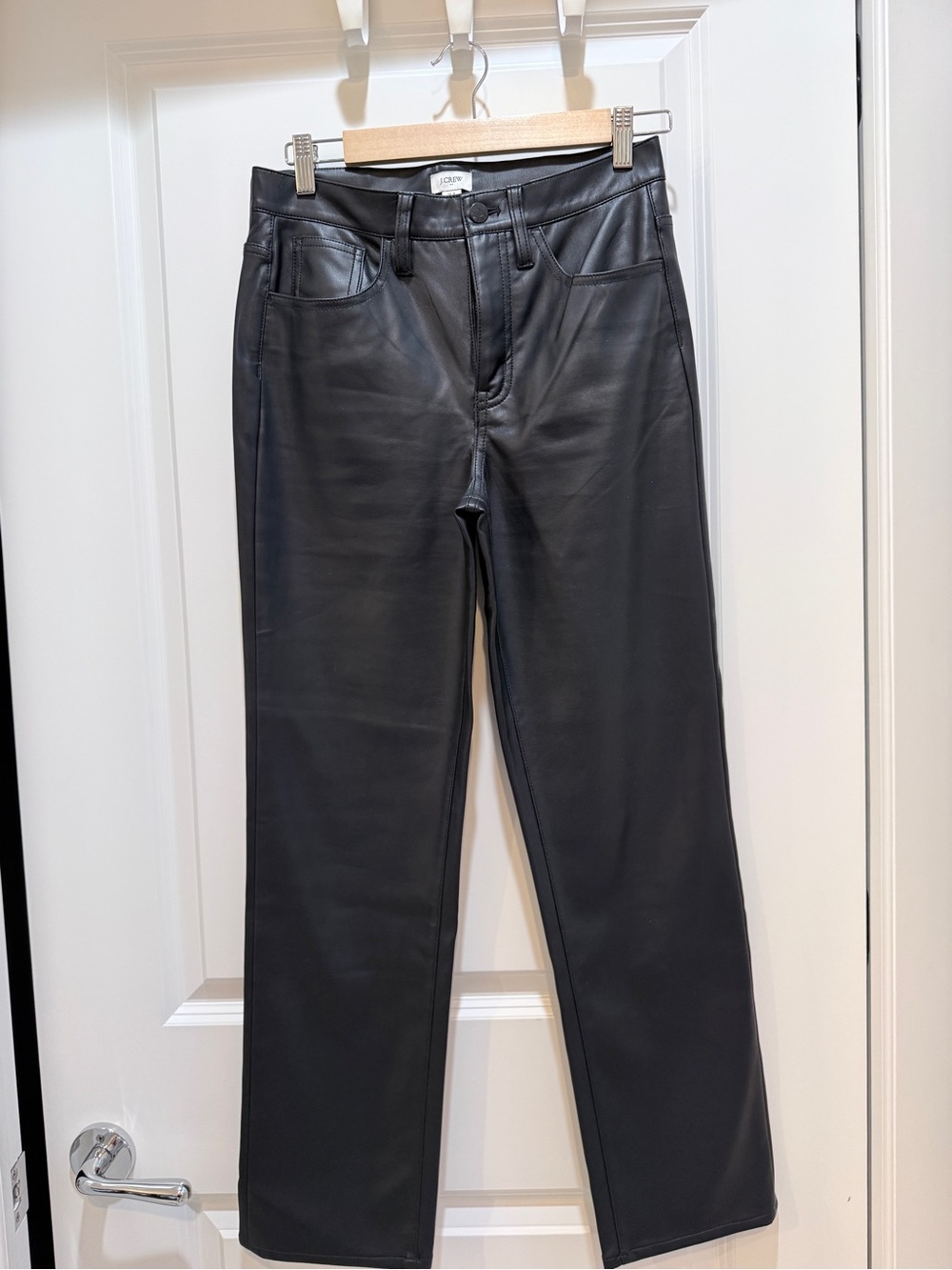 J. Crew Black Faux Leather Straight-Leg Jeans